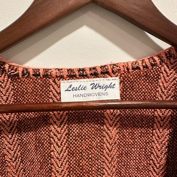 Leslie Wright Handwoven Open Cardigan – One Size – Rust & Brown Chevron Pattern - Picture 2 of 9